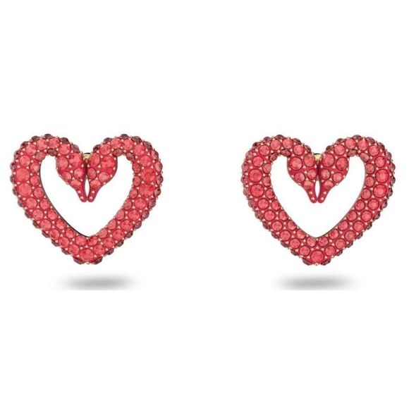 Swarovski Jewelry - Swarovski Red Heart-Shaped Earrings with Sparkling Crystals